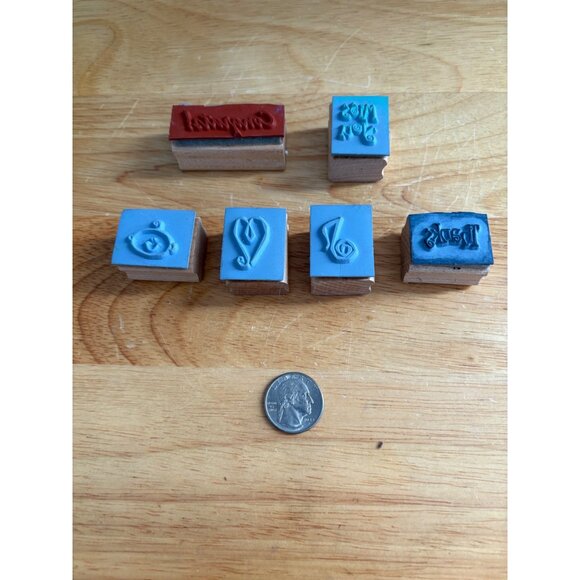 Stampin Up! 2001 Wooden Rubber Stamps Set Of 5 Congrats! Miss You Thanks Designs - Picture 3 of 9